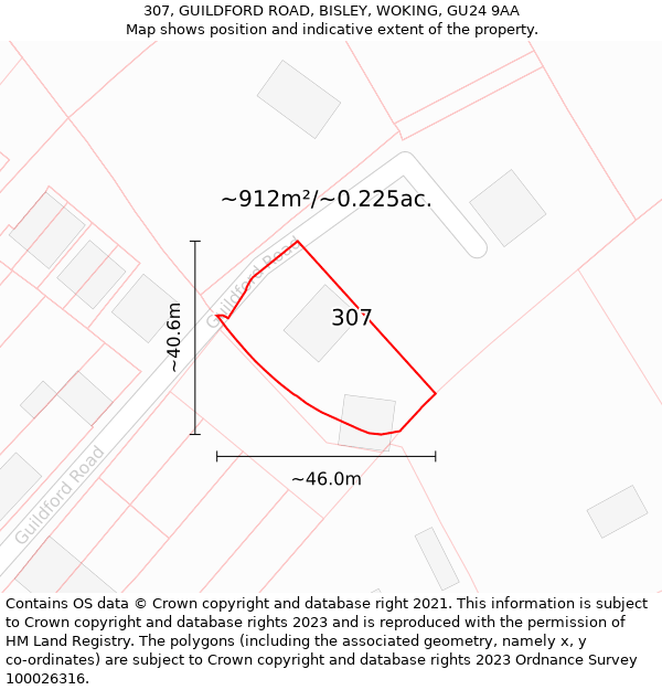 307, GUILDFORD ROAD, BISLEY, WOKING, GU24 9AA: Plot and title map