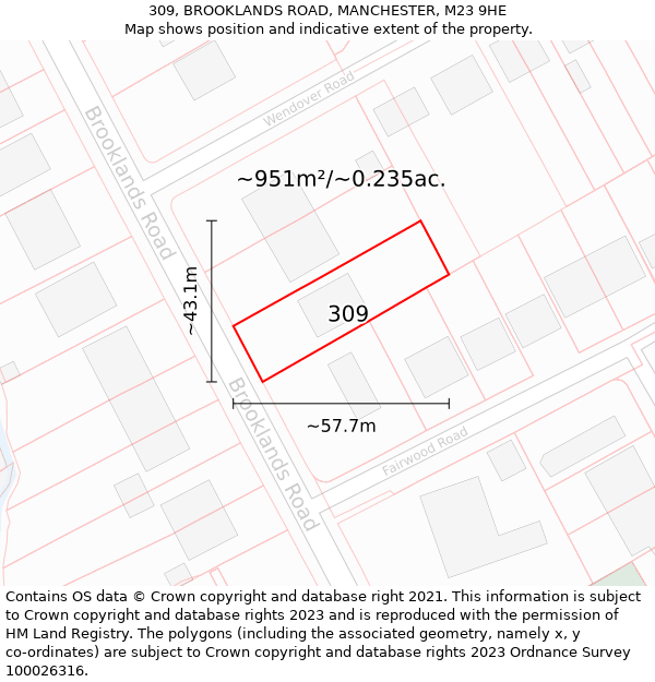 309, BROOKLANDS ROAD, MANCHESTER, M23 9HE: Plot and title map