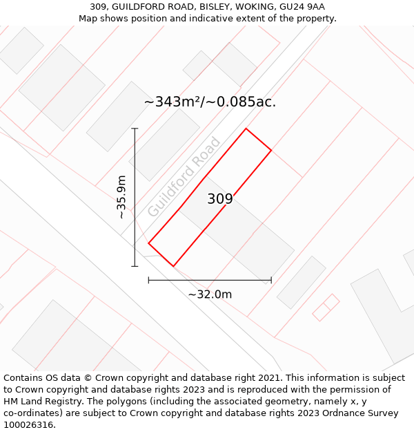 309, GUILDFORD ROAD, BISLEY, WOKING, GU24 9AA: Plot and title map