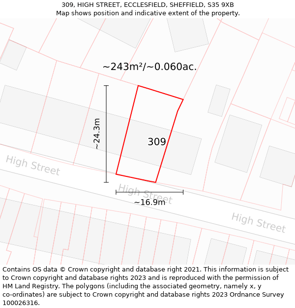 309, HIGH STREET, ECCLESFIELD, SHEFFIELD, S35 9XB: Plot and title map