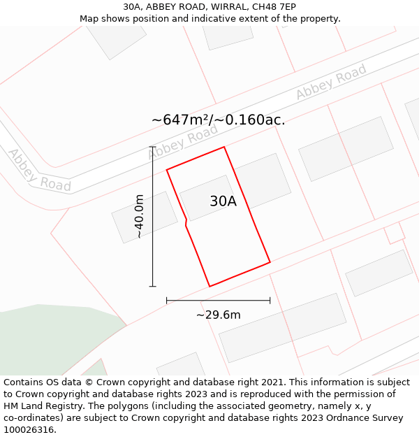 30A, ABBEY ROAD, WIRRAL, CH48 7EP: Plot and title map