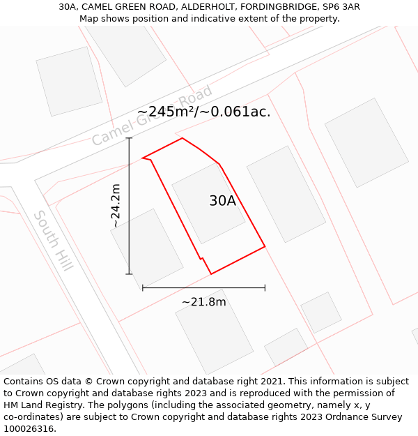 30A, CAMEL GREEN ROAD, ALDERHOLT, FORDINGBRIDGE, SP6 3AR: Plot and title map