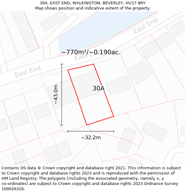 30A, EAST END, WALKINGTON, BEVERLEY, HU17 8RY: Plot and title map