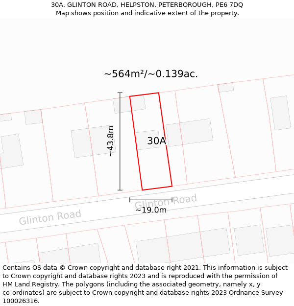 30A, GLINTON ROAD, HELPSTON, PETERBOROUGH, PE6 7DQ: Plot and title map