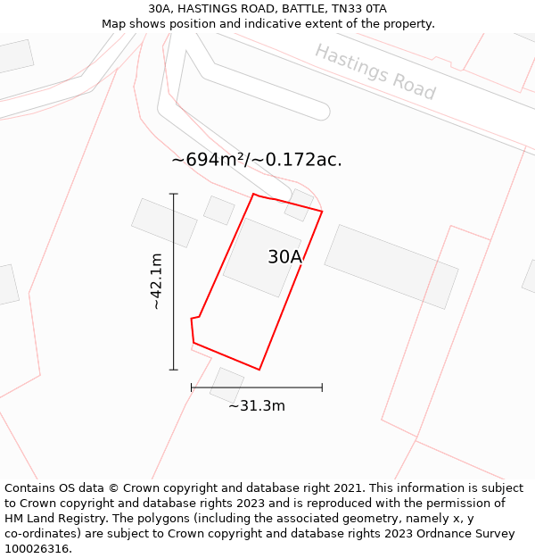 30A, HASTINGS ROAD, BATTLE, TN33 0TA: Plot and title map