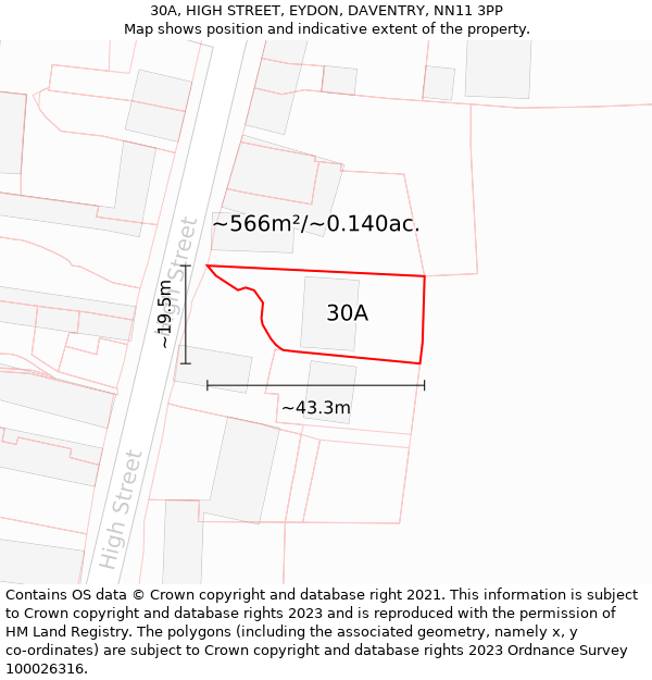 30A, HIGH STREET, EYDON, DAVENTRY, NN11 3PP: Plot and title map