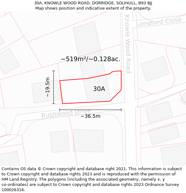 30A, KNOWLE WOOD ROAD, DORRIDGE, SOLIHULL, B93 8JJ: Plot and title map