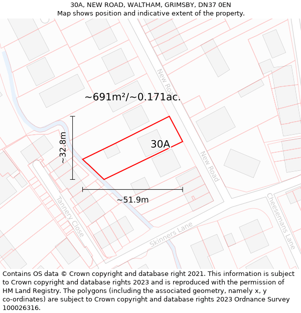 30A, NEW ROAD, WALTHAM, GRIMSBY, DN37 0EN: Plot and title map