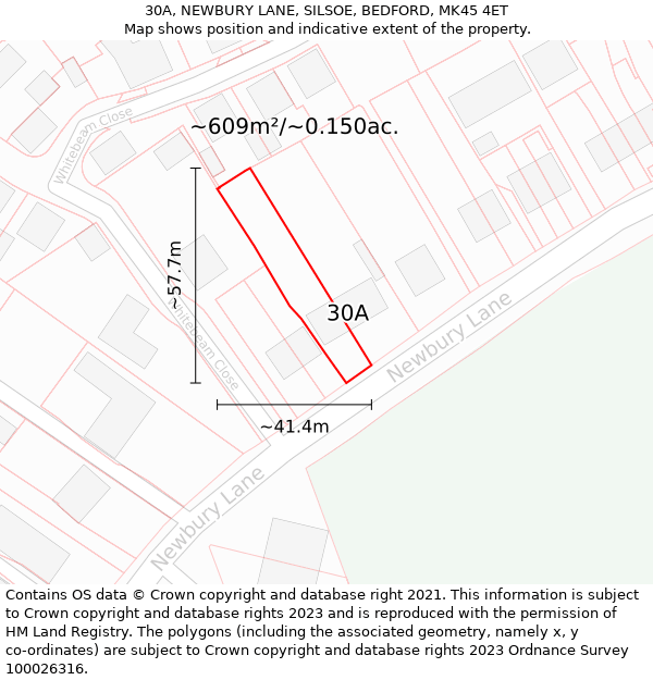 30A, NEWBURY LANE, SILSOE, BEDFORD, MK45 4ET: Plot and title map