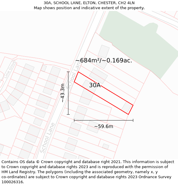 30A, SCHOOL LANE, ELTON, CHESTER, CH2 4LN: Plot and title map