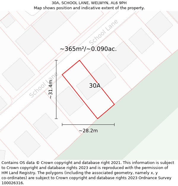 30A, SCHOOL LANE, WELWYN, AL6 9PH: Plot and title map