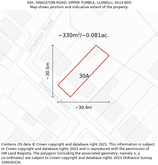 30A, SINGLETON ROAD, UPPER TUMBLE, LLANELLI, SA14 6DS: Plot and title map