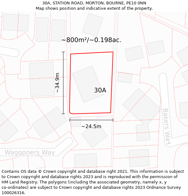 30A, STATION ROAD, MORTON, BOURNE, PE10 0NN: Plot and title map