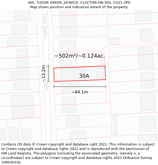 30A, TUDOR GREEN, JAYWICK, CLACTON-ON-SEA, CO15 2PD: Plot and title map