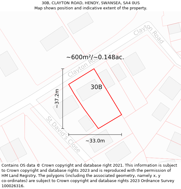 30B, CLAYTON ROAD, HENDY, SWANSEA, SA4 0US: Plot and title map