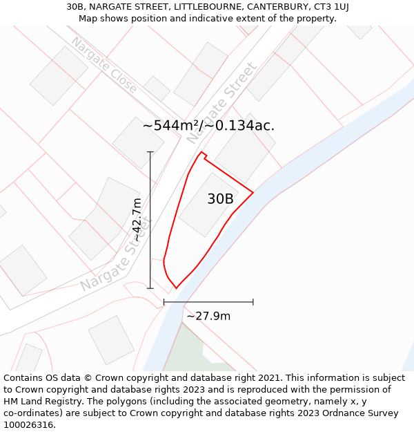 30B, NARGATE STREET, LITTLEBOURNE, CANTERBURY, CT3 1UJ: Plot and title map