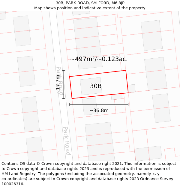 30B, PARK ROAD, SALFORD, M6 8JP: Plot and title map