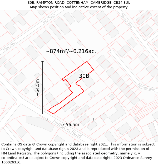 30B, RAMPTON ROAD, COTTENHAM, CAMBRIDGE, CB24 8UL: Plot and title map