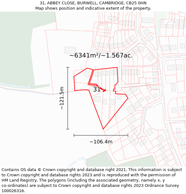 31, ABBEY CLOSE, BURWELL, CAMBRIDGE, CB25 0HN: Plot and title map