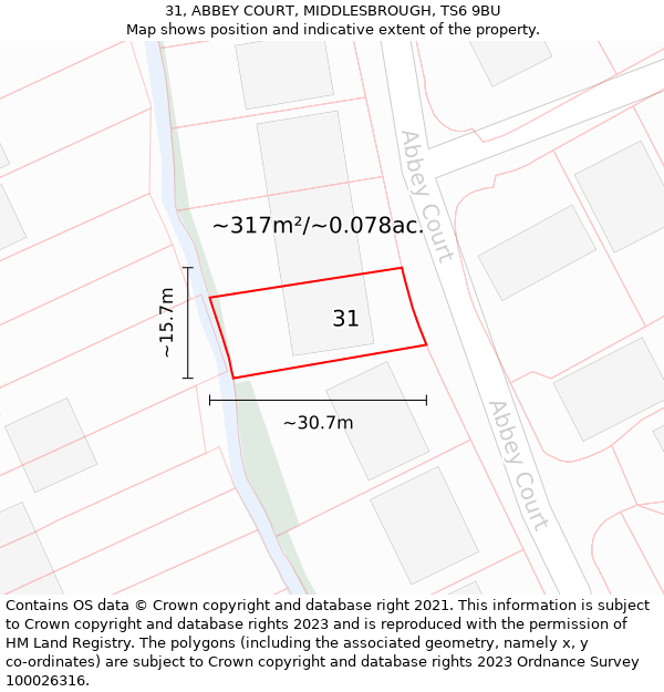 31, ABBEY COURT, MIDDLESBROUGH, TS6 9BU: Plot and title map
