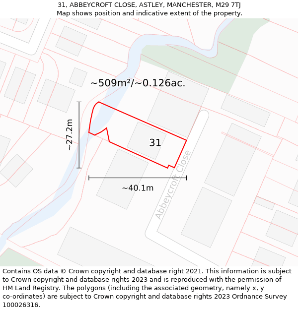 31, ABBEYCROFT CLOSE, ASTLEY, MANCHESTER, M29 7TJ: Plot and title map