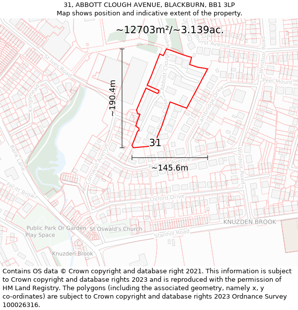 31, ABBOTT CLOUGH AVENUE, BLACKBURN, BB1 3LP: Plot and title map