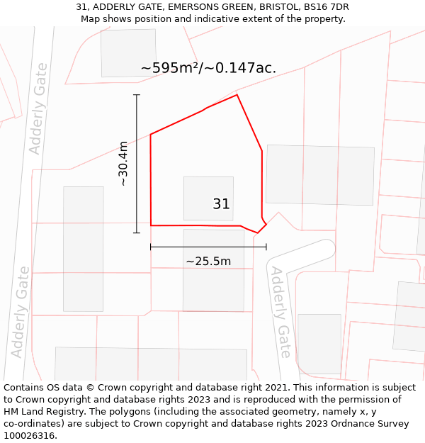31, ADDERLY GATE, EMERSONS GREEN, BRISTOL, BS16 7DR: Plot and title map