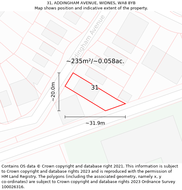 31, ADDINGHAM AVENUE, WIDNES, WA8 8YB: Plot and title map