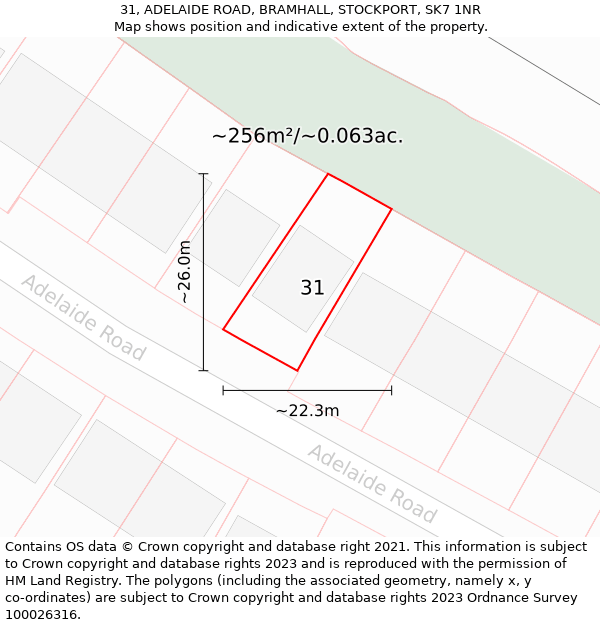 31, ADELAIDE ROAD, BRAMHALL, STOCKPORT, SK7 1NR: Plot and title map