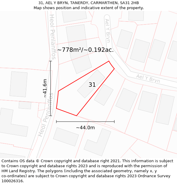 31, AEL Y BRYN, TANERDY, CARMARTHEN, SA31 2HB: Plot and title map