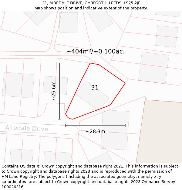 31, AIREDALE DRIVE, GARFORTH, LEEDS, LS25 2JF: Plot and title map