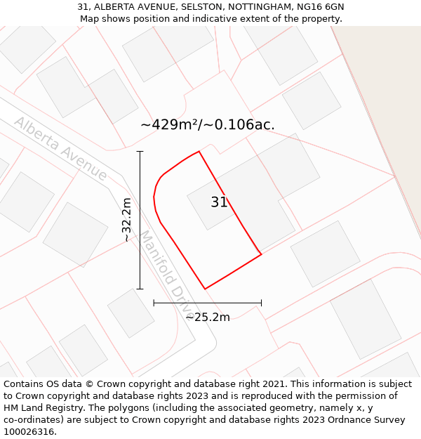 31, ALBERTA AVENUE, SELSTON, NOTTINGHAM, NG16 6GN: Plot and title map