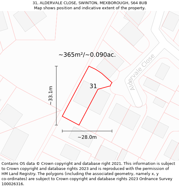 31, ALDERVALE CLOSE, SWINTON, MEXBOROUGH, S64 8UB: Plot and title map