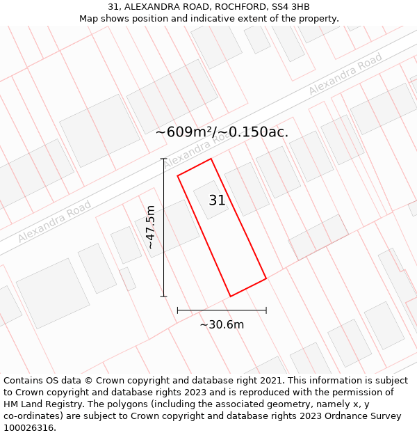 31, ALEXANDRA ROAD, ROCHFORD, SS4 3HB: Plot and title map