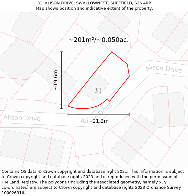 31, ALISON DRIVE, SWALLOWNEST, SHEFFIELD, S26 4RP: Plot and title map