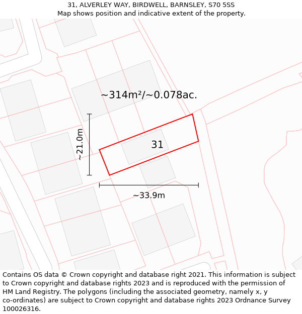 31, ALVERLEY WAY, BIRDWELL, BARNSLEY, S70 5SS: Plot and title map