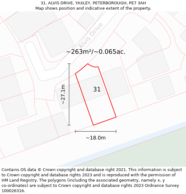 31, ALVIS DRIVE, YAXLEY, PETERBOROUGH, PE7 3AH: Plot and title map