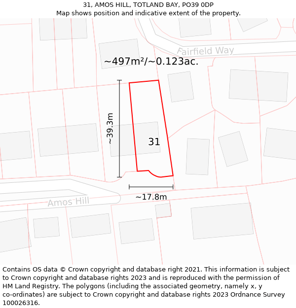 31, AMOS HILL, TOTLAND BAY, PO39 0DP: Plot and title map