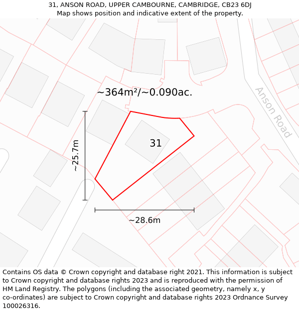 31, ANSON ROAD, UPPER CAMBOURNE, CAMBRIDGE, CB23 6DJ: Plot and title map