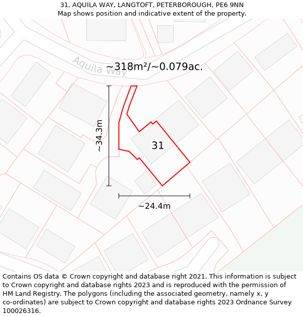 31, AQUILA WAY, LANGTOFT, PETERBOROUGH, PE6 9NN: Plot and title map