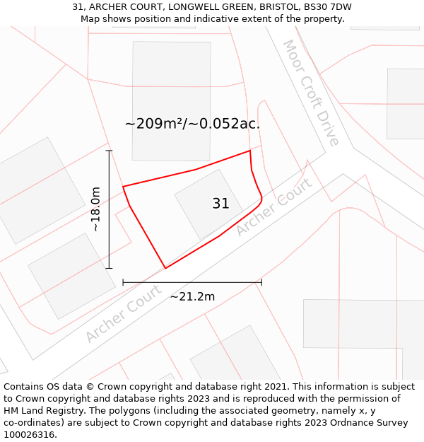 31, ARCHER COURT, LONGWELL GREEN, BRISTOL, BS30 7DW: Plot and title map