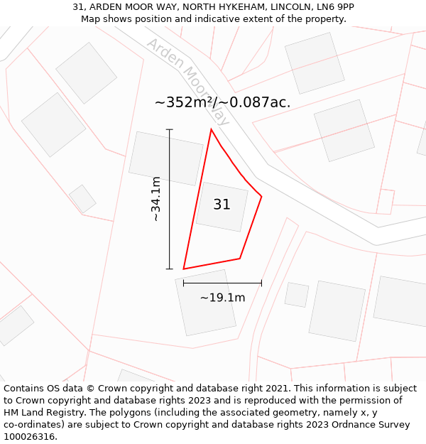 31, ARDEN MOOR WAY, NORTH HYKEHAM, LINCOLN, LN6 9PP: Plot and title map