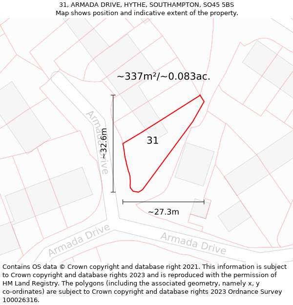 31, ARMADA DRIVE, HYTHE, SOUTHAMPTON, SO45 5BS: Plot and title map