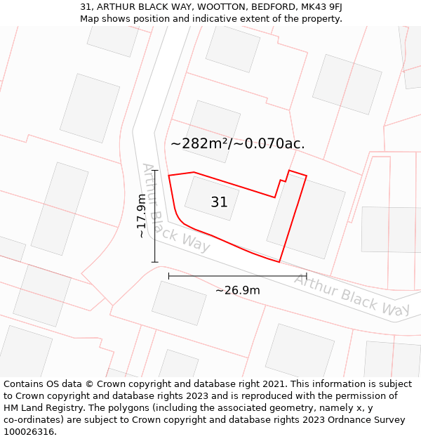 31, ARTHUR BLACK WAY, WOOTTON, BEDFORD, MK43 9FJ: Plot and title map