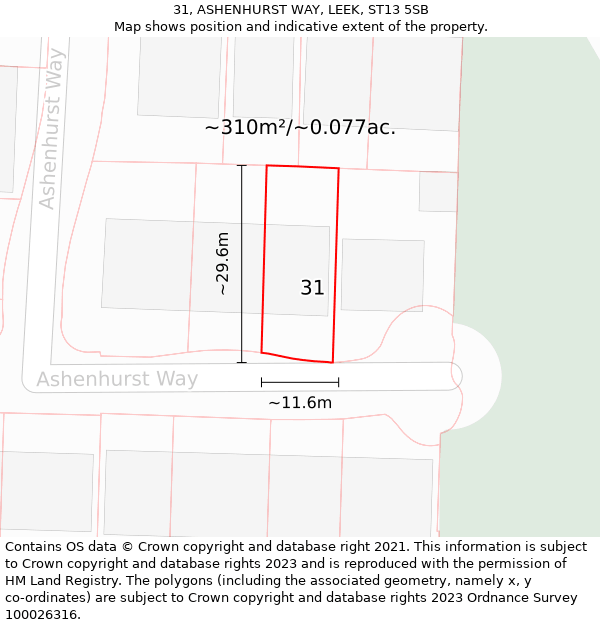 31, ASHENHURST WAY, LEEK, ST13 5SB: Plot and title map