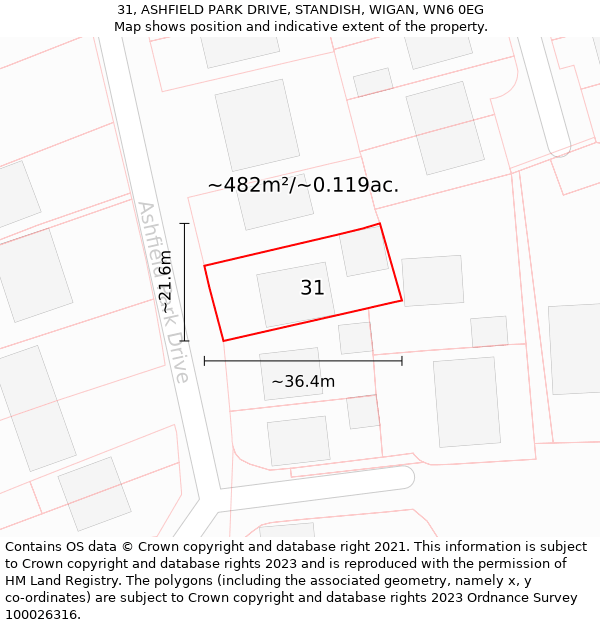 31, ASHFIELD PARK DRIVE, STANDISH, WIGAN, WN6 0EG: Plot and title map