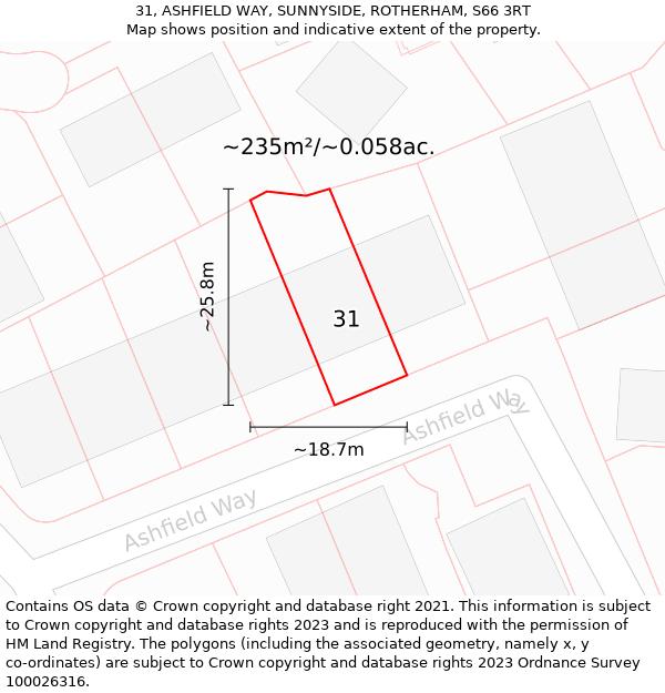 31, ASHFIELD WAY, SUNNYSIDE, ROTHERHAM, S66 3RT: Plot and title map