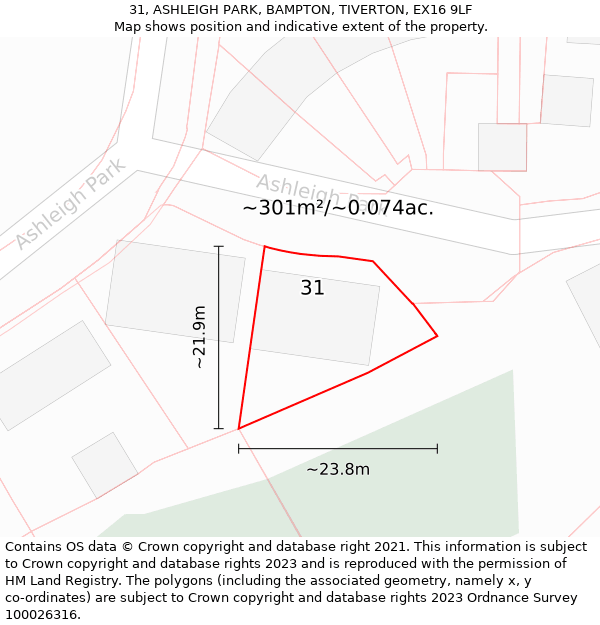 31, ASHLEIGH PARK, BAMPTON, TIVERTON, EX16 9LF: Plot and title map