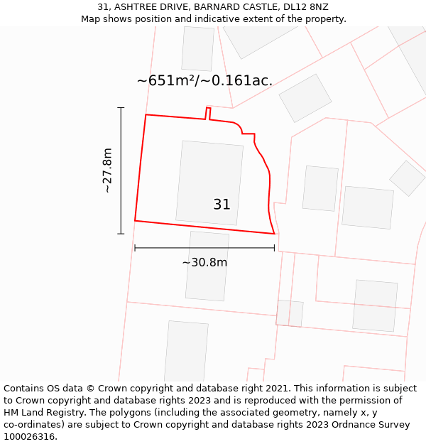 31, ASHTREE DRIVE, BARNARD CASTLE, DL12 8NZ: Plot and title map