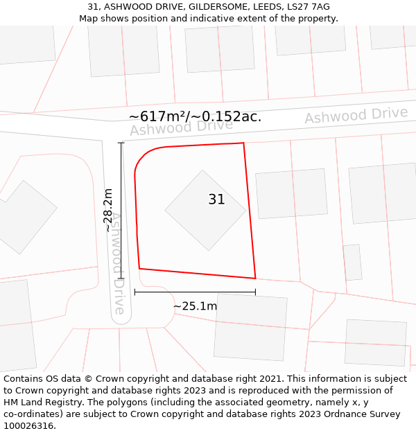 31, ASHWOOD DRIVE, GILDERSOME, LEEDS, LS27 7AG: Plot and title map